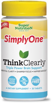 SimplyOne, Think Clearly, 30 Tablets by Super Nutrition-Hälsa, Humör, Uppmärksamhet Underskott Störning, Lägg Till, Adhd, Hjärna