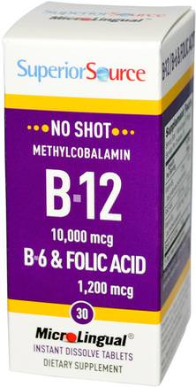 Methylcobalamin B-12 10.000 mcg, B-6 & Folic Acid 1.200 mcg, 30 MicroLingual Instant Dissolve Tablets by Superior Source-Vitaminer, Vitamin B, Vitamin B12, Vitamin B12 - Metylcobalamin