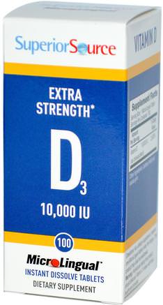 Extra Strength Vitamin D3, 10.000 IU, 100 MicroLingual Instant Dissolve Tablets by Superior Source-Vitaminer, Vitamin D3