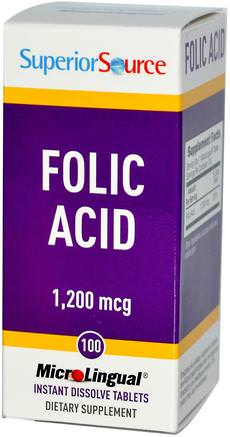 Folic Acid, 1.200 mcg, 100 MicroLingual Instant Dissolve Tablets by Superior Source-Vitaminer, Folsyra