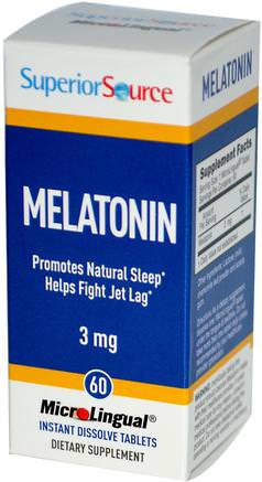 Melatonin, 3 mg, 60 MicroLingual Instant Dissolve Tablets by Superior Source-Kosttillskott, Melatonin 3 Mg, Sömn
