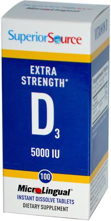 Extra Strength Vitamin D3, 5000 IU, 100 MicroLingual Instant Dissolve Tablets by Superior Source-Vitaminer, Vitamin D3
