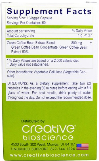 Kosttillskott, Antioxidanter, Kreativa Biovetenskapliga Viktminskningstillägg, Grönt Kaffebönekstrakt