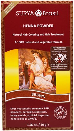 Henna Powder, Natural Hair Coloring and Hair Treatment, Brown, 1.76 oz (50 g) by Surya Henna-Sverige