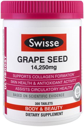 Ultiboost, Grape Seed, Body & Beauty, 14.250 mg, 300 Tablets by Swisse-Kosttillskott, Antioxidanter, Druvfrö Extrakt