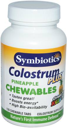 Colostrum Plus, Chewables, Pineapple Flavor, 120 Chewable Tabs by Symbiotics-Kosttillskott, Nötkreaturprodukter, Kolostrum
