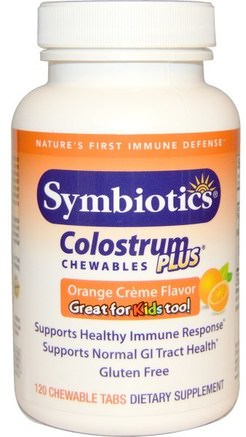 Colostrum Plus, Orange Crme Flavor, 120 Chewable Tabs by Symbiotics-Kosttillskott, Nötkreaturprodukter, Kolostrum