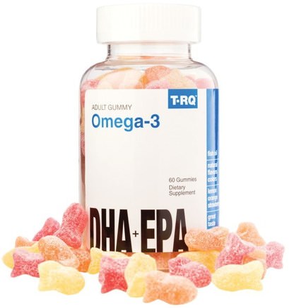 Adult Gummy Omega-3, DHA + EPA, Lemon, Orange, Strawberry, 60 Gummies by T.RQ-Kosttillskott, Efa Omega 3 6 9 (Epa Dha), Omega 369 Gummies, Dha, Epa