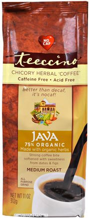 Chicory Herbal Coffee, Java, Medium Roast, Caffeine Free, 11 oz (312 g) by Teeccino-Mat, Kaffe, Malet Kaffe, Växtbaserat Kaffe Alternativ