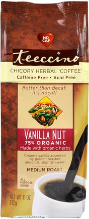 Chicory Herbal Coffee, Medium Roast, Caffeine Free, Vanilla Nut, 11 oz (312 g) by Teeccino-Mat, Kaffe-Koffein, Växtbaserad Kaffe Alternativ
