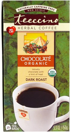 Herbal Coffee, Dark Roast, Organic Chocolate, Caffeine Free, 25 Tee-Bags, 5.3 oz (150 g) by Teeccino-Mat, Kaffe Decaf, Kaffe Mörkt Rost