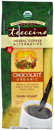 Organic Herbal Coffee Alternative, Dark Roast, Caffeine Free, Chocolate, 11 oz (312 g) by Teeccino-Mat, Kaffe, Ört Kaffe Alternativ