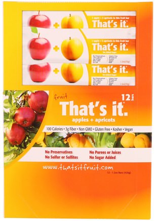 Fruit Bars, Apples + Apricots, 12 Bars, 1.2 oz (420 g) Each by Thats It-Mat, Tilltugg, Tillägg