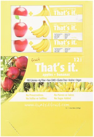 Fruit Bars, Apples + Bananas, 12 Bars, 1.2 oz (420 g) Each by Thats It-Mat, Tilltugg, Tillägg