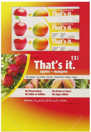 Fruit Bars, Apples + Mangoes, 12 Bars, 1.2 oz (420 g) Each by Thats It-Mat, Tilltugg, Tillägg