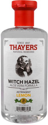 Witch Hazel, Aloe Vera Formula, Astringent Lemon, 12 fl oz (355 ml) by Thayers-Skönhet, Ansikts Toner, Hud, Häxhasel
