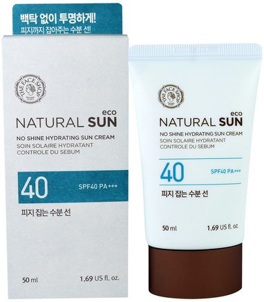 Natural Sun, No Shine Hydrating Sun Cream, SPF40 PA+++, 1.69 fl oz (50 ml) by The Face Shop-Bad, Skönhet, Ansiktsvård, Spf Ansiktsvård