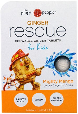 Ginger Rescue, Chewable Ginger Tablets for Kids, Mighty Mango, 24 Tablets (15.6 g) by The Ginger People-Barns Hälsa, Matsmältning, Mage