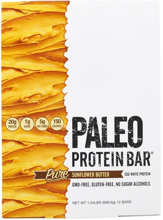 Paleo Protein Bar, Pure Sunflower Butter, 12 Bars, 2.05 oz (58.3 g) Each by The Julian Bakery-Sport, Protein Barer