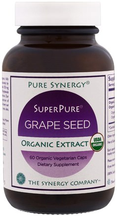 Pure Synergy, Organic Super Pure Grape Seed Organic Extract, 60 Organic Vegetarian Caps by The Synergy Company-Kosttillskott, Antioxidanter, Druvfrö Extrakt