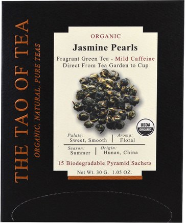 Organic Jasmine Pearls, 15 Pyramid Sachets, 1.05 oz (30 g) by The Tao of Tea-Kosttillskott, Antioxidanter, Grönt Te, Mat, Örtte