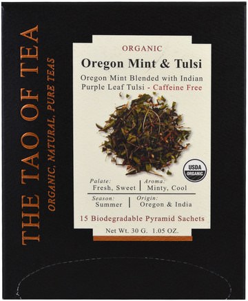 Organic Oregon Mint & Tulsi, 15 Pyramid Sachets, 1.05 oz (30 g) by The Tao of Tea-Mat, Örtte, Hälsa