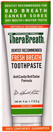 Fresh Breath Toothpaste, Mild Mint Flavor, 4 oz (113.5 g) by TheraBreath-Bad, Skönhet, Tandkräm
