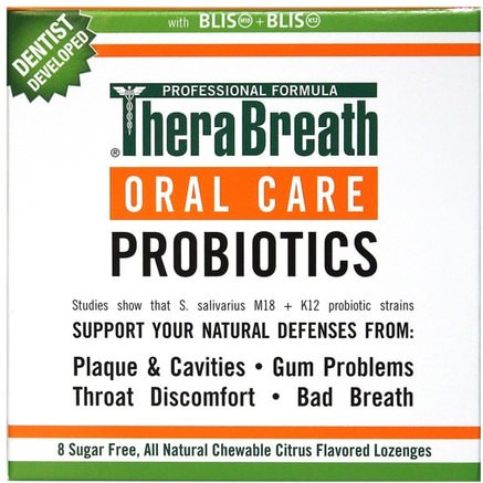 Oral Care Probiotics, Citrus Flavor, 8 Sugar Free Lozenges by TheraBreath-Bad, Skönhet, Oral Tandvård, Munhygienprodukter, Kosttillskott, Probiotika, Stabiliserade Probiotika
