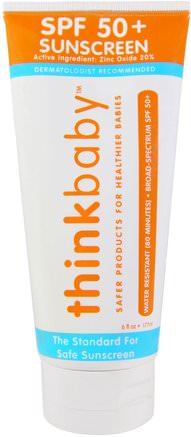 Thinkbaby, Sunscreen, SPF 50+, 6 fl oz (177 ml) by Think-Bad, Skönhet, Solskyddsmedel, Thinkbaby Kategori, Spf 50-75
