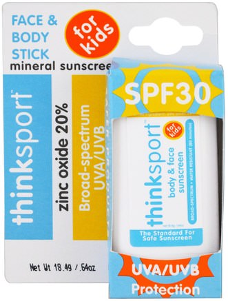 Thinksport, Face & Body, Sunscreen Stick, For Kids, SPF 30.64 oz (18.4 g) by Think-Skönhet, Bad, Solskyddsmedel