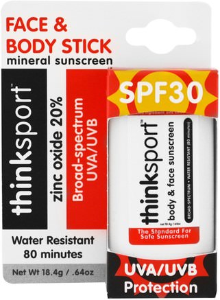 Thinksport, Sunscreen Stick, SPF 30, 0.64 oz (18.4 g) by Think-Bad, Skönhet, Solskyddsmedel, Ansiktsvård, Solskyddssolskydd