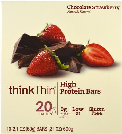 High Protein Bars, Chocolate Strawberry, 10 Bars, 2.1 oz (60 g) Each by ThinkThin-Sport, Protein Barer