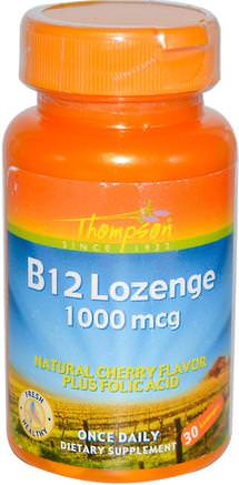 B12 Lozenge, Natural Cherry Flavor, 1000 mcg, 30 Lozenges by Thompson-Vitaminer, Vitamin B, Vitamin B12