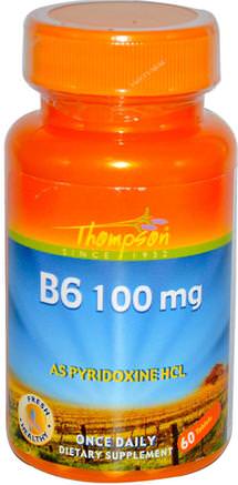 B6, 100 mg, 60 Tablets by Thompson-Vitaminer, Vitamin B, Vitamin B6 - Pyridoxin