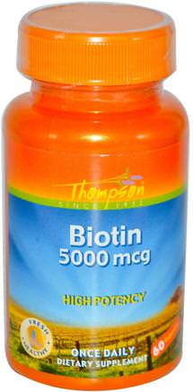 Biotin, 5000 mcg, 60 Capsules by Thompson-Vitaminer, Vitamin B, Biotin