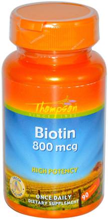 Biotin, 800 mcg, 90 Tablets by Thompson-Vitaminer, Vitamin B, Biotin