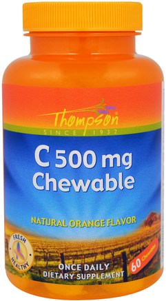 C500 mg Chewable, Natural Orange Flavor, 60 Chewables by Thompson-Vitaminer, Vitamin C, C-Vitamin Tuggbar