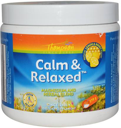 Calm & Relaxed, Natural Lemon & Honey Flavor, 270 g by Thompson-Kosttillskott, Mineraler, Magnesium, Hälsa, Humör