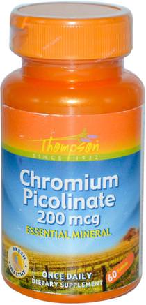 Chromium Picolinate, 200 mcg, 60 Tablets by Thompson-Kosttillskott, Mineraler, Krompikolinat