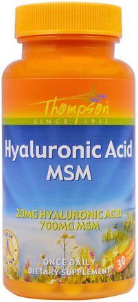 Hyaluronic Acid - MSM, 30 Veggie Caps by Thompson-Hälsa, Kvinnor, Hyaluron, Anti-Åldrande