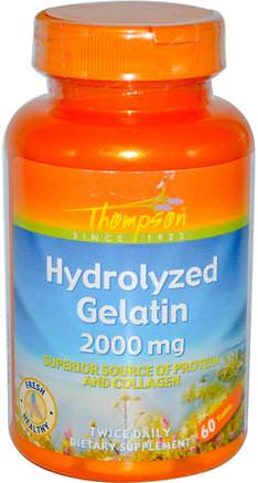 Hydrolyzed Gelatin, 2000 mg, 60 Tablets by Thompson-Hälsa, Nagelhälsa, Gelatin