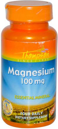 Magnesium, 100 mg, 120 Tablets by Thompson-Kosttillskott, Mineraler, Magnesium