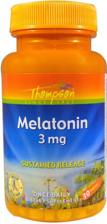 Melatonin, 3 mg, 30 Tablets by Thompson-Kosttillskott, Melatonin, Hälsa