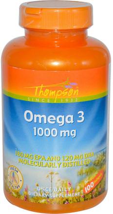 Omega 3, 1000 mg, 100 Softgels by Thompson-Kosttillskott, Efa Omega 3 6 9 (Epa Dha), Dha, Epa, Omega 369 Caps / Tabs