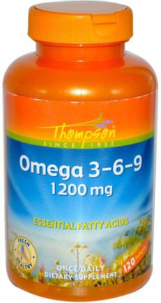 Omega 3-6-9, 1200 mg, 120 Softgels by Thompson-Kosttillskott, Efa Omega 3 6 9 (Epa Dha), Omega 369 Caps / Tabs