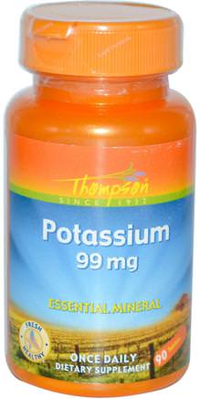 Potassium, 99 mg, 90 Tablets by Thompson-Kosttillskott, Mineraler, Kalium