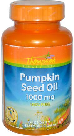 Pumpkin Seed Oil, 1000 mg, 60 Softgels by Thompson-Kosttillskott, Efa Omega 3 6 9 (Epa Dha), Pumpa Fröolja