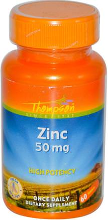 Zinc, 50 mg, 60 Tablets by Thompson-Kosttillskott, Mineraler, Zink