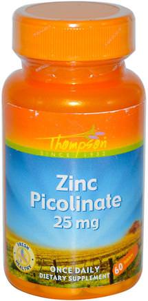 Zinc Picolinate, 25 mg, 60 Tablets by Thompson-Kosttillskott, Mineraler, Zink