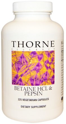 Betaine HCL & Pepsin, 225 Vegetarian Capsules by Thorne Research-Kosttillskott, Betaine Hcl